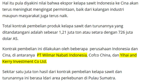 Keluarga Robert Kuok (kroni Mahathir) mendapat laba besar pengeksportan minyak sawit Indonesia ke China - Peneroka Felda dan pekebun kecil tersungkur